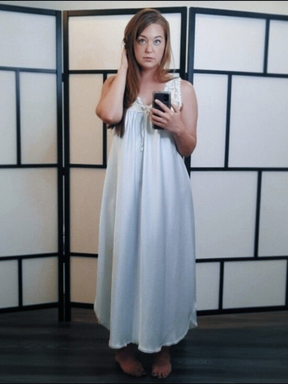 Christian Dior Vintage Union Made Cream & Blue Lace Nightgown L